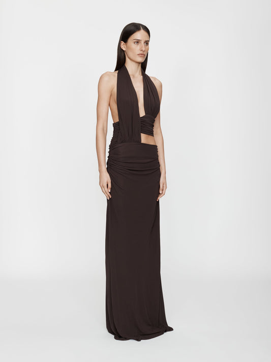 CHRISTOPHER ESBER Draped Cummerbund Jersey Dress (Espresso)