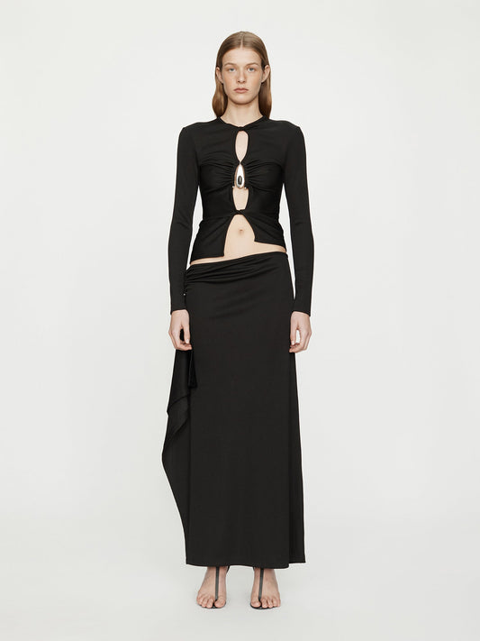 CHRISTOPHER ESBER Crystal Pendant Open Twist Long Sleeve Top (Black)