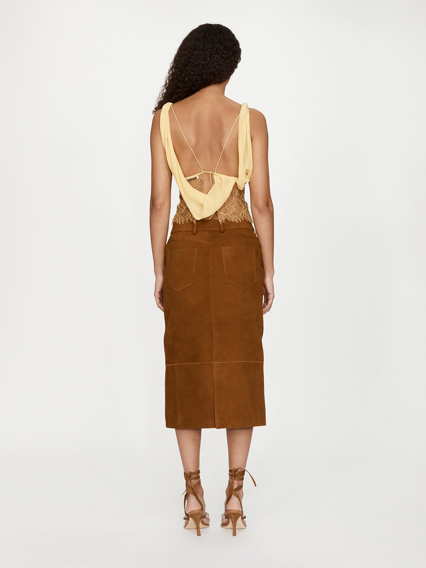 CHRISTOPHER ESBER Aluna Lace Draped Silk Cami (Zest)