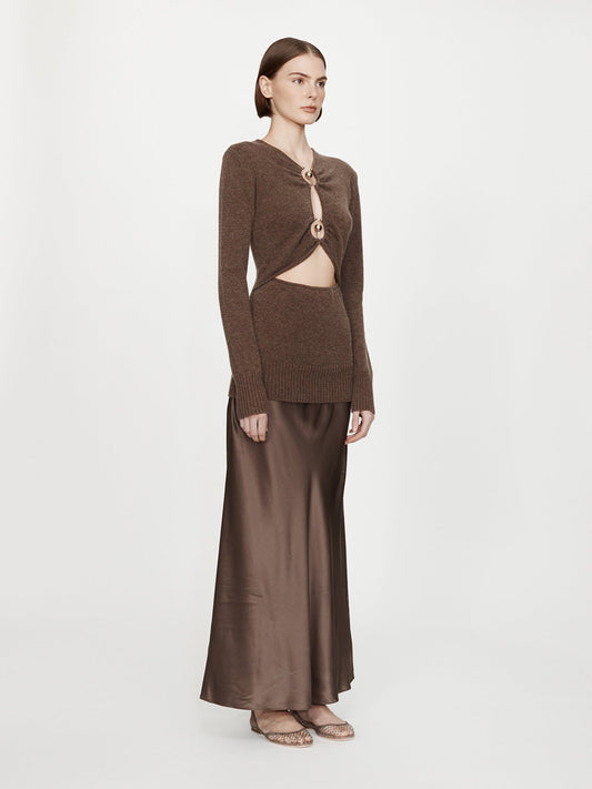 CHRISTOPHER ESBER Orbit Ruched Monument Long Sleeve Dress (Umber)