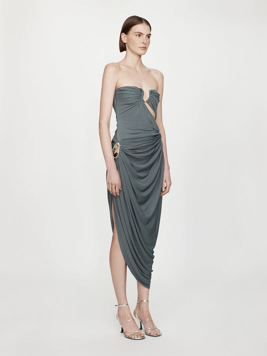 CHRISTOPHER ESBER Orica Crystal Ruched Jersey Strapless Dress (Granite)