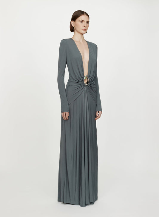 CHRISTOPHER ESBER Orica Crystal Ruched Long Sleeve Dress (Granite)