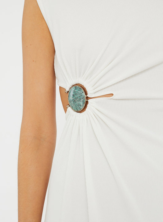 CHRISTOPHER ESBER Mineral Stone Ruched Tank Dress (White)