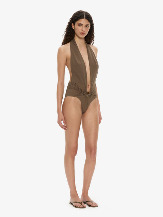 Christopher Esber Mineral Stone Ruched Halter One (Piece)