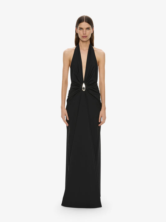 Image of Dresses. Productname: CHRISTOPHER ESBER Crystal Pendant Ruched Lycra Halter Dress in Black colour by brand - CHRISTOPHER ESBER