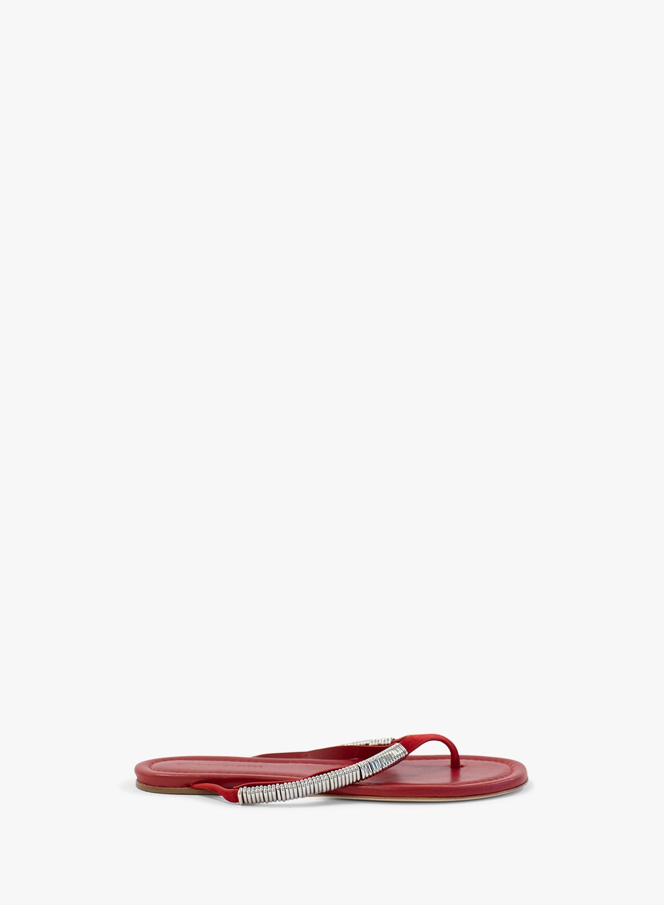 Image of Sandals. Productname: CHRISTOPHER ESBER Frida Pierced Suede Flip Flop in Cherry colour by brand - CHRISTOPHER ESBER