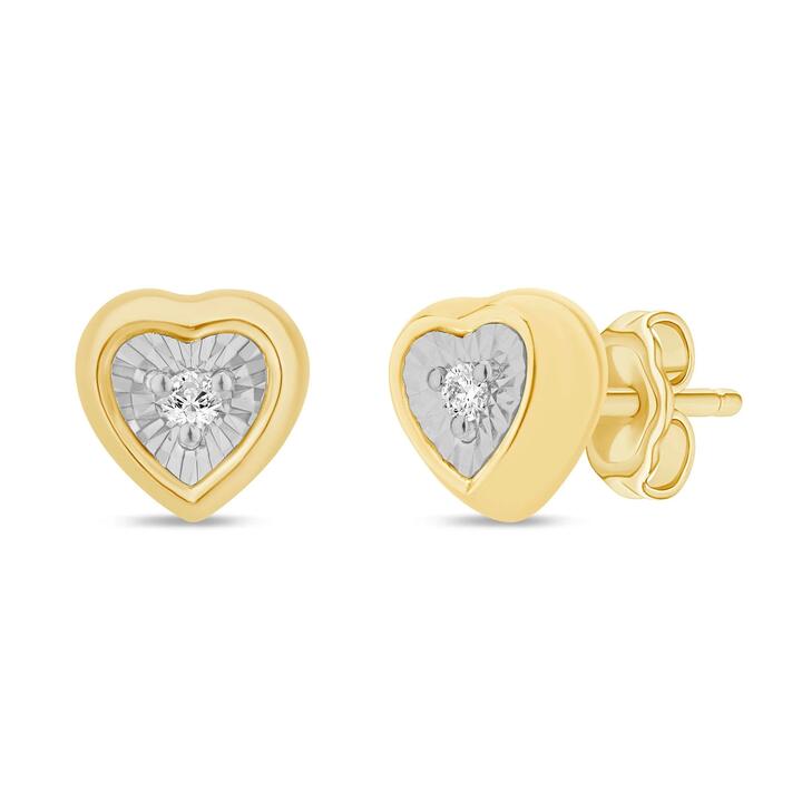 Image of Earrings. Product name - Diamond Set Miracle Heart Stud Earrings in 9kt Yellow Gold in colour by brand - Bevilles