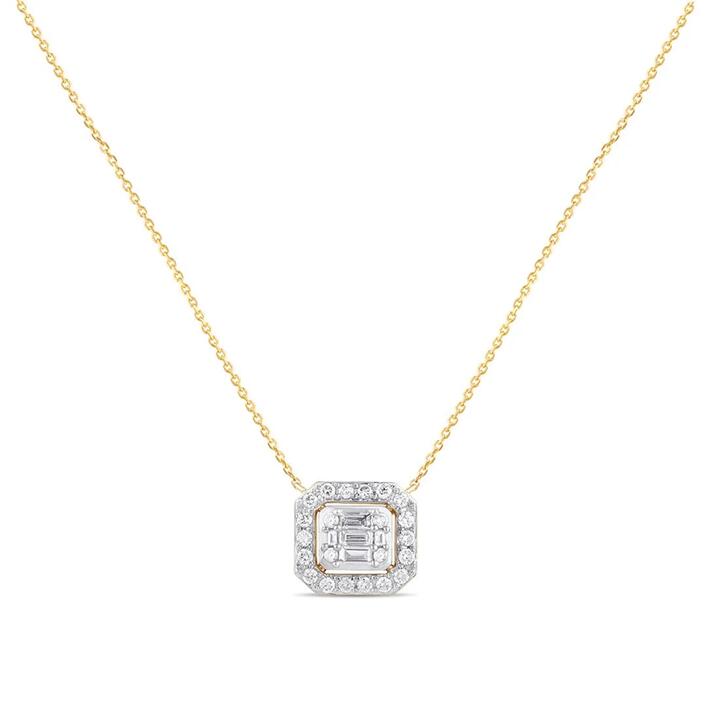 Image of Charms. Product name - Meera Emerald Halo Necklace with 0.50tw of Laboratory-Grown Diamonds in 9kt Yellow Gold in colour by brand - Bevilles