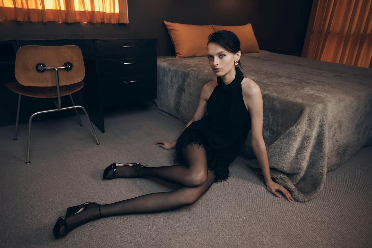 Carla Zampatti Crepe Feather Mini Dress (Black)