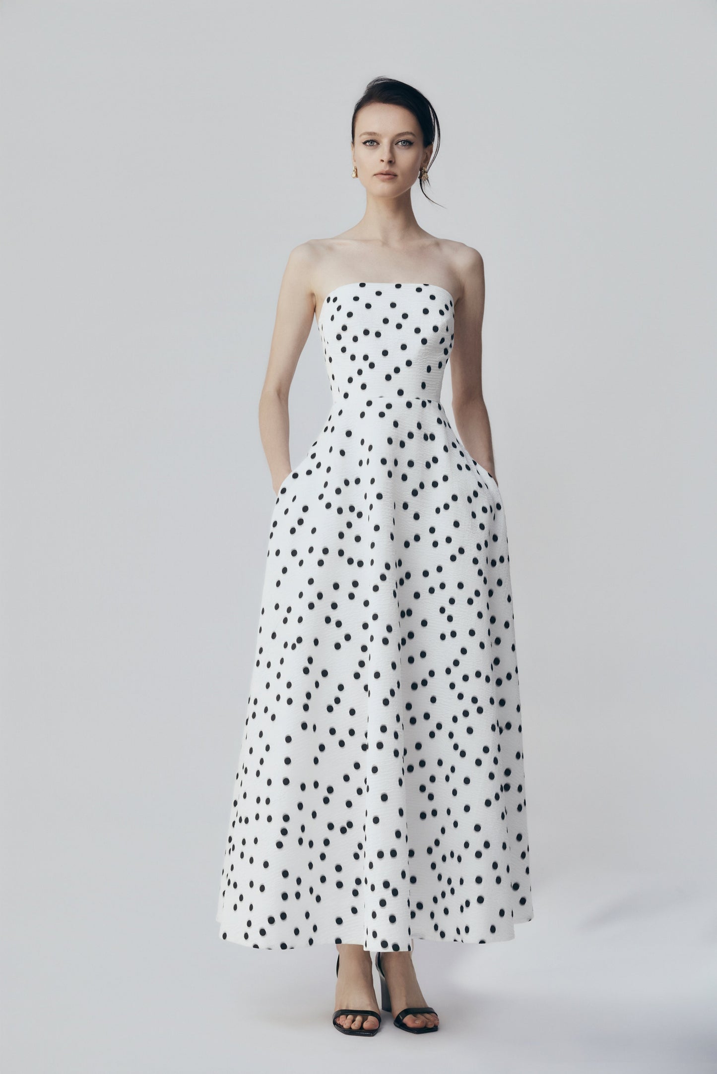 Carla Zampatti And Black Spot Jacquard A-Line Strapless Gown (White)