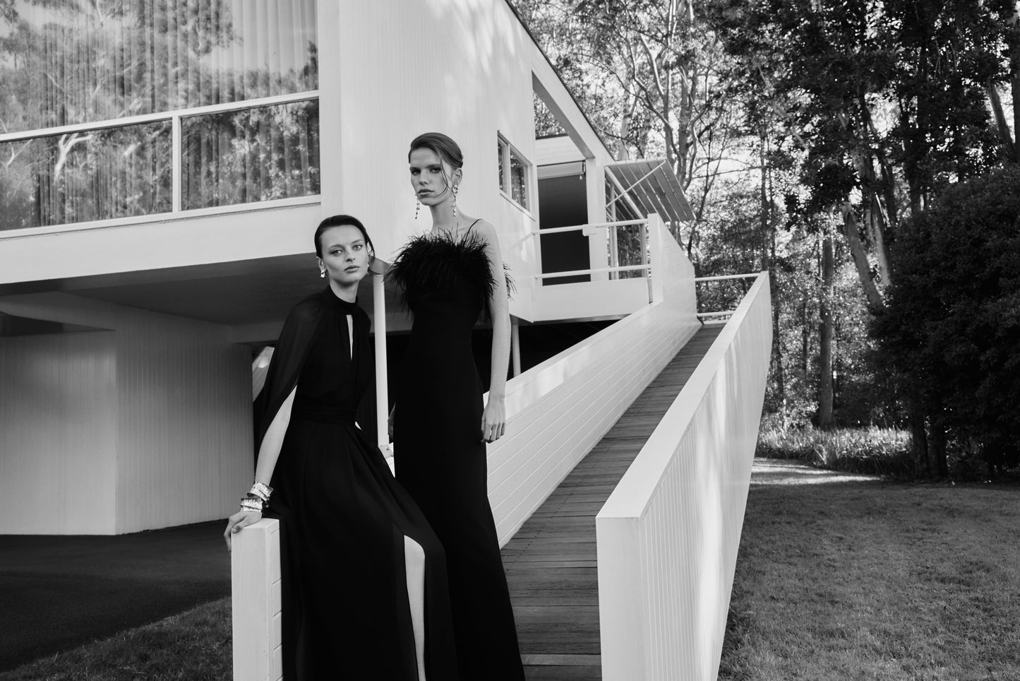 Carla Zampatti Crepe Feather Maxi Dress (Black)
