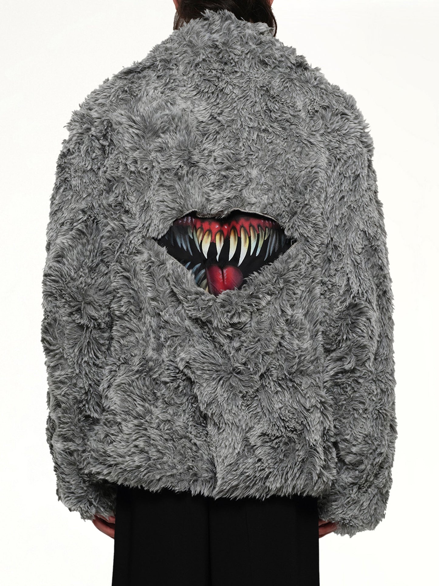 DOUBLET Sinister Mouth Faux Fur Jacket (Grey)