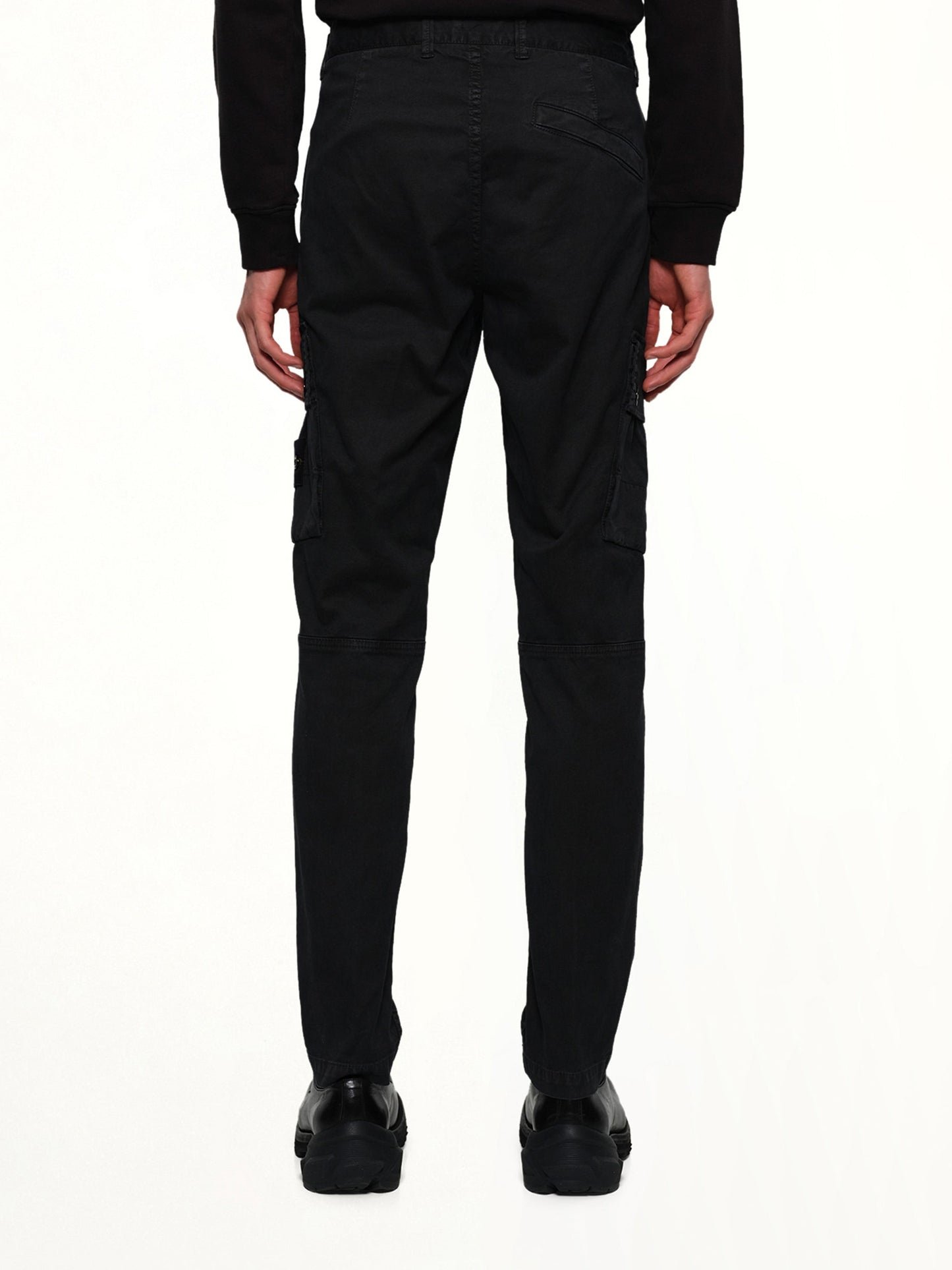 STONE ISLAND 3100034 Stretch Organic Broken Twill Cotton 'Old' Effect Cargo Pants (Black)