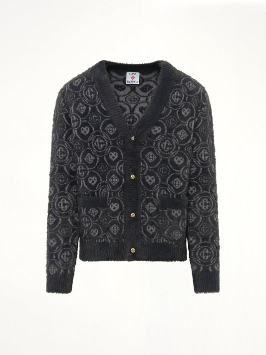 CASABLANCA Fluffy Monogram Knit Cardigan (Grey)