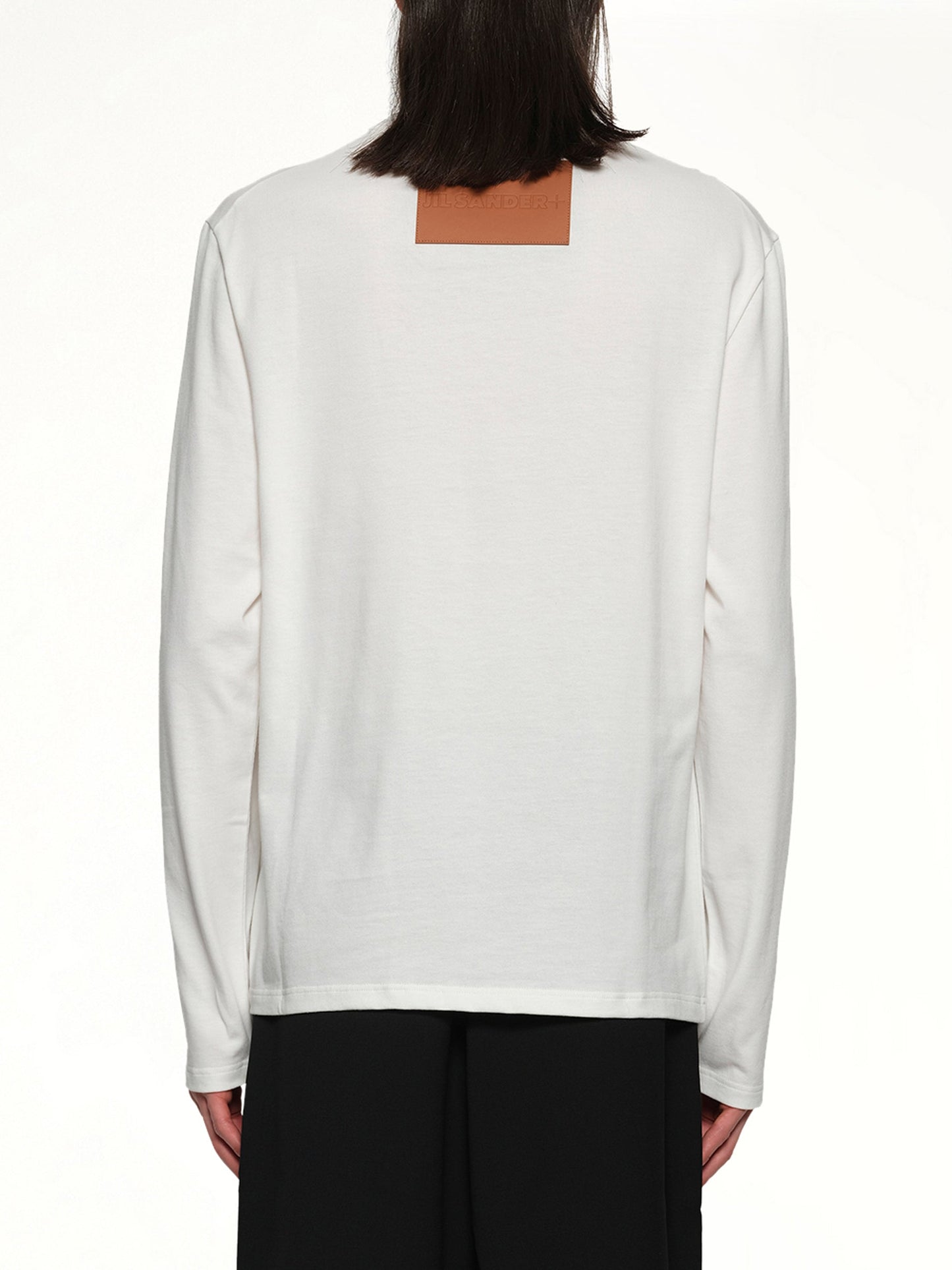 JIL SANDER Leather Patch Long Sleeve T-Shirt (Porcelain)