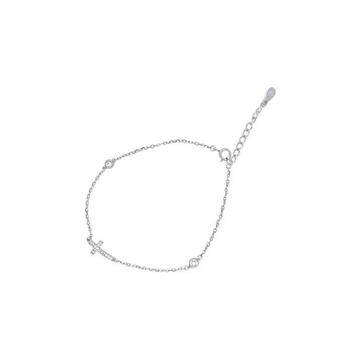 Image of Bracelets. Product name - 21cm Cubic Zirconia Station Cross Bracelet in Sterling Silver in colour by brand - Bevilles