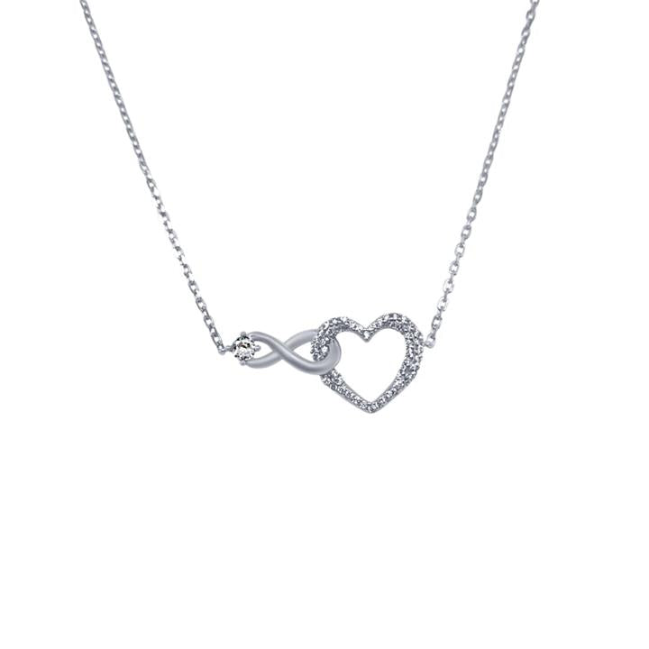 Image of Necklaces. Productname: 45cm Infinity and Heart Necklace with Cubic Zirconia in Sterling Silver in Silver colour by brand - Bevilles