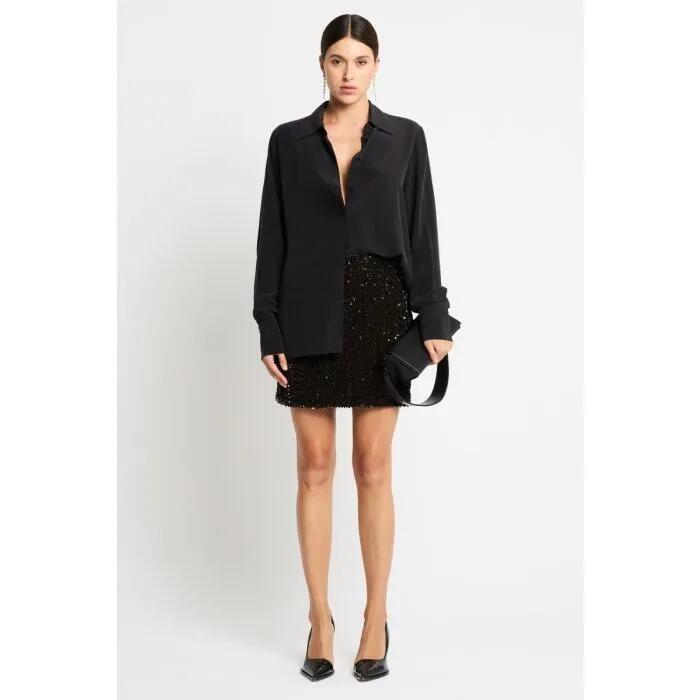 Image of a model wearing Tops. Productname: Cosmos Night Shirt in Black colour by brand - sass and bide
