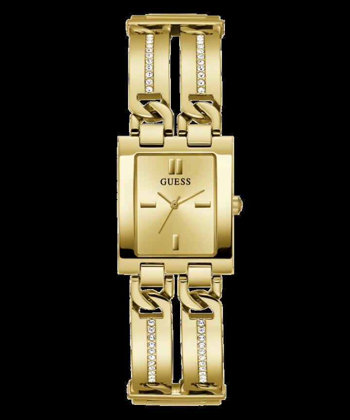 Image of Bracelets. Productname: Guess Mod Id Polished Gold Tone Case Sunray Champagne Dial And Polished Gold Tone Bracelet With Crystals And Adjustable G Links GW0668L2 in Watch colour by brand - Guess
