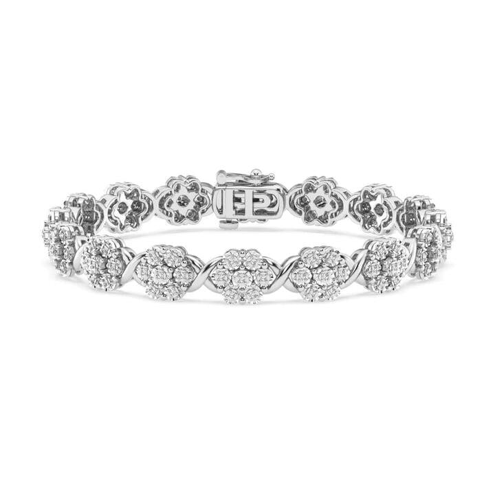 Image of Bracelets. Productname: 18cm Miracle Surround Flower Bracelet with 0.50tw of Diamonds in Sterling Silver in Diamond colour by brand - Bevilles
