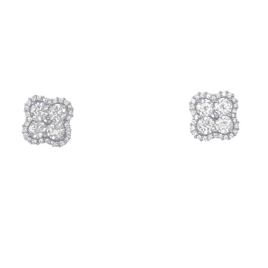 Image of Earrings. Productname: Clover Stud Earrings with Cubic Zirconia in Sterling Silver in Silver colour by brand - Bevilles