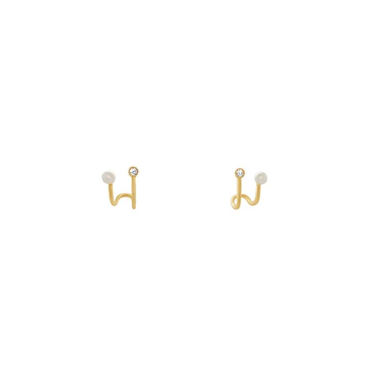 Image of Earrings. Productname: Pearl and Cubic Zirconia Cuff Stud Earrings in 9kt Yellow Gold in Gold colour by brand - Bevilles