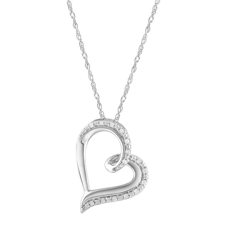 Image of Necklaces. Productname: 45cm Heart Necklace with 0.08tw of Diamonds in Sterling Silver in Diamond colour by brand - Bevilles