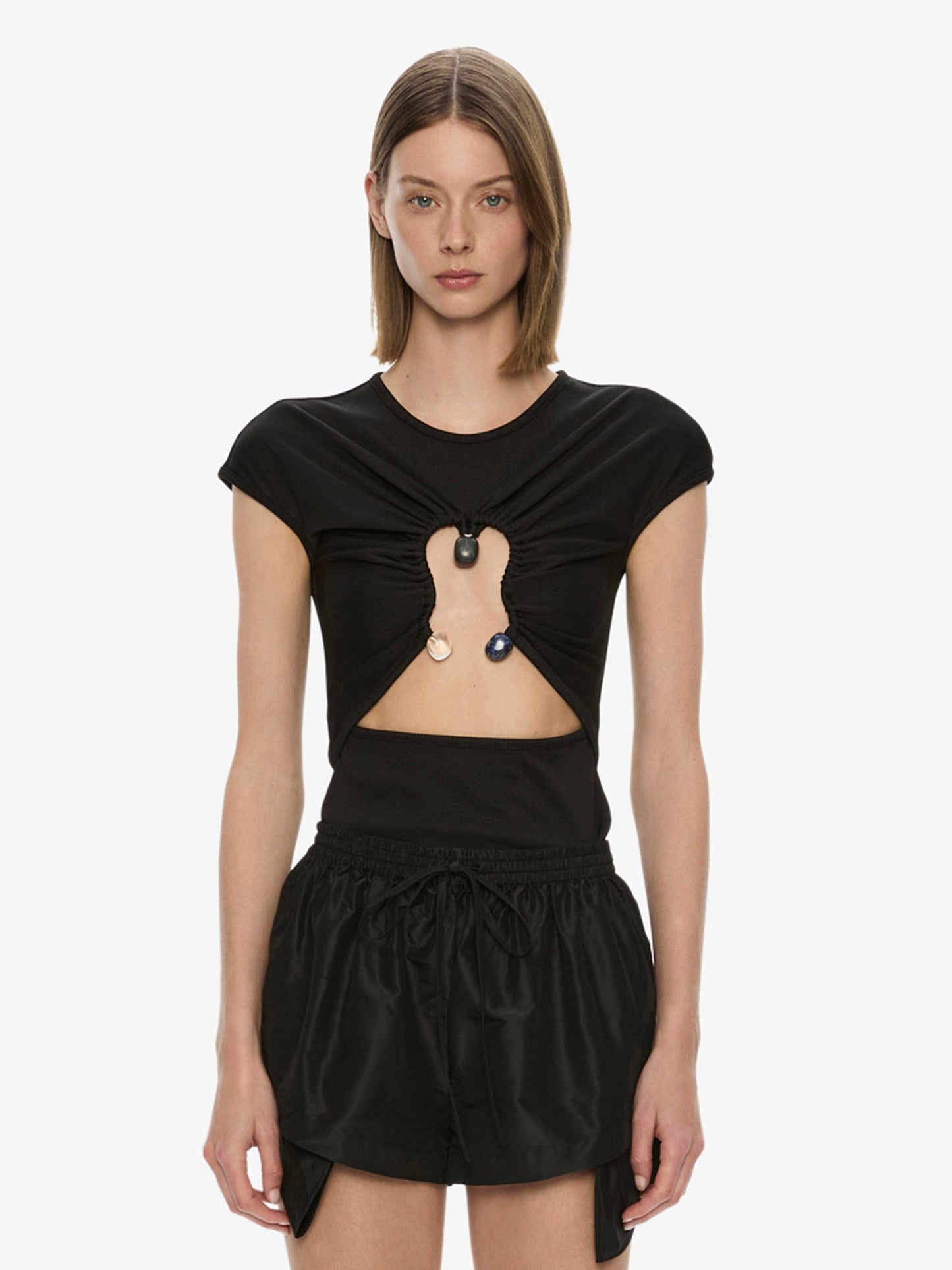 Image of T-Shirts. Productname: Hiero Crystal Capped Tee in Black colour by brand - CHRISTOPHER ESBER