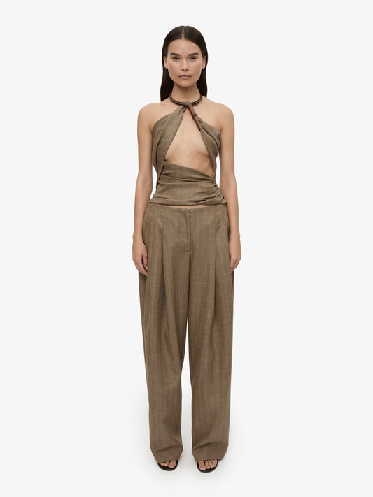CHRISTOPHER ESBER Chime Necklace Herringbone Halter Top (Brown)