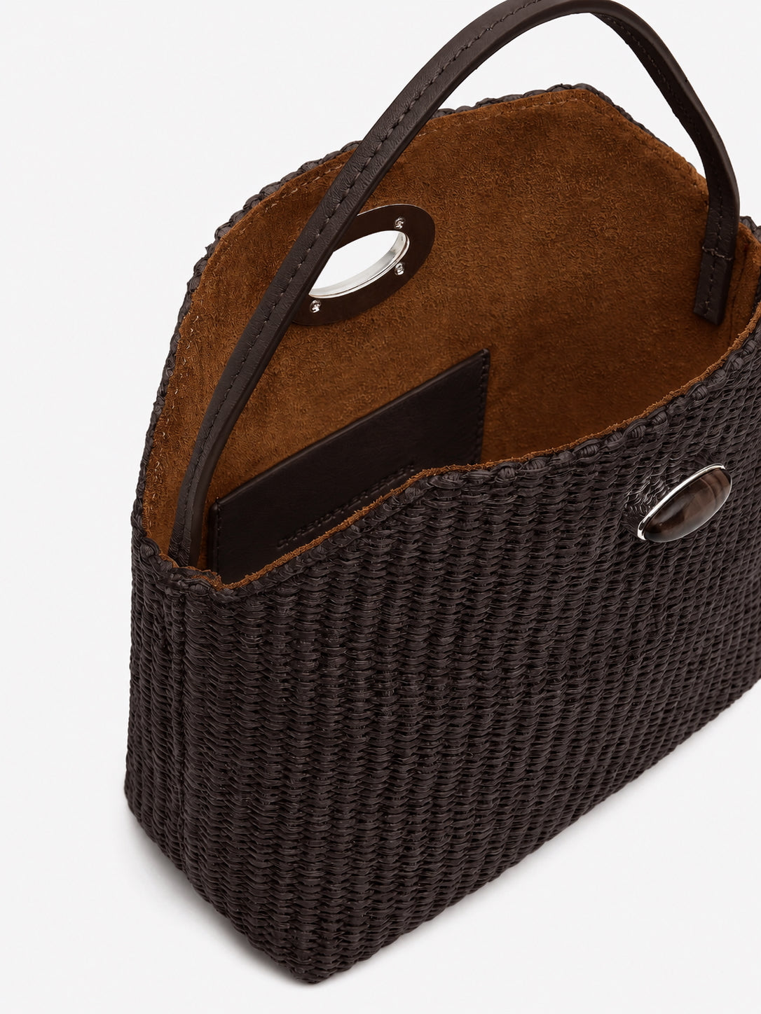 CHRISTOPHER ESBER Turnlock Raffia Mini Bag (Chocolate)