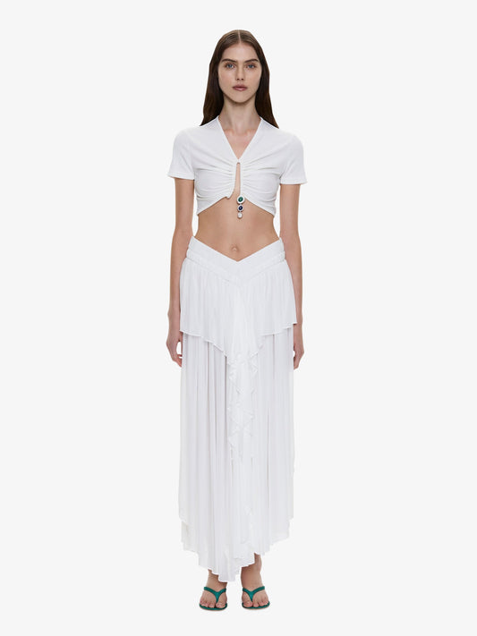 CHRISTOPHER ESBER Droplet Crystal Pendant Ruched Tee (White)