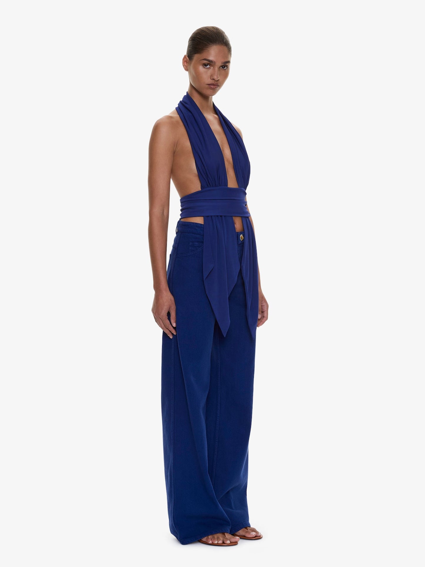 CHRISTOPHER ESBER Scarf Draped Halter Top (Ink)