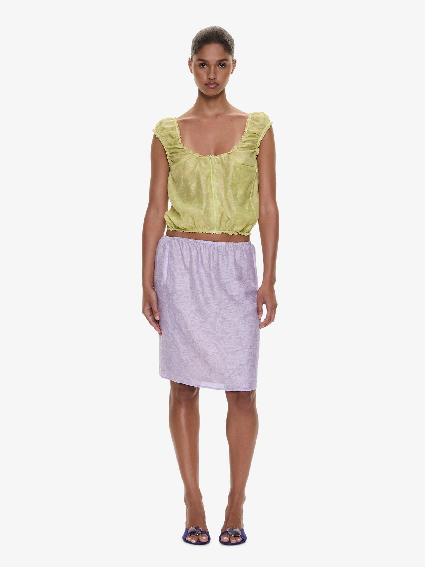 CHRISTOPHER ESBER Light Leak Jacquard Zip Up Top (Chartreuse)