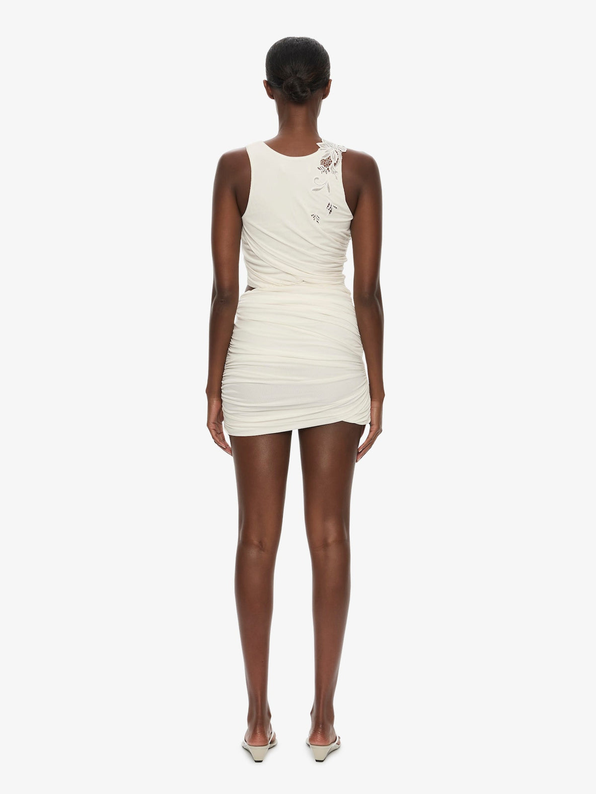 CHRISTOPHER ESBER Hibiscus Embroidered Fold Up Mini Dress (White)