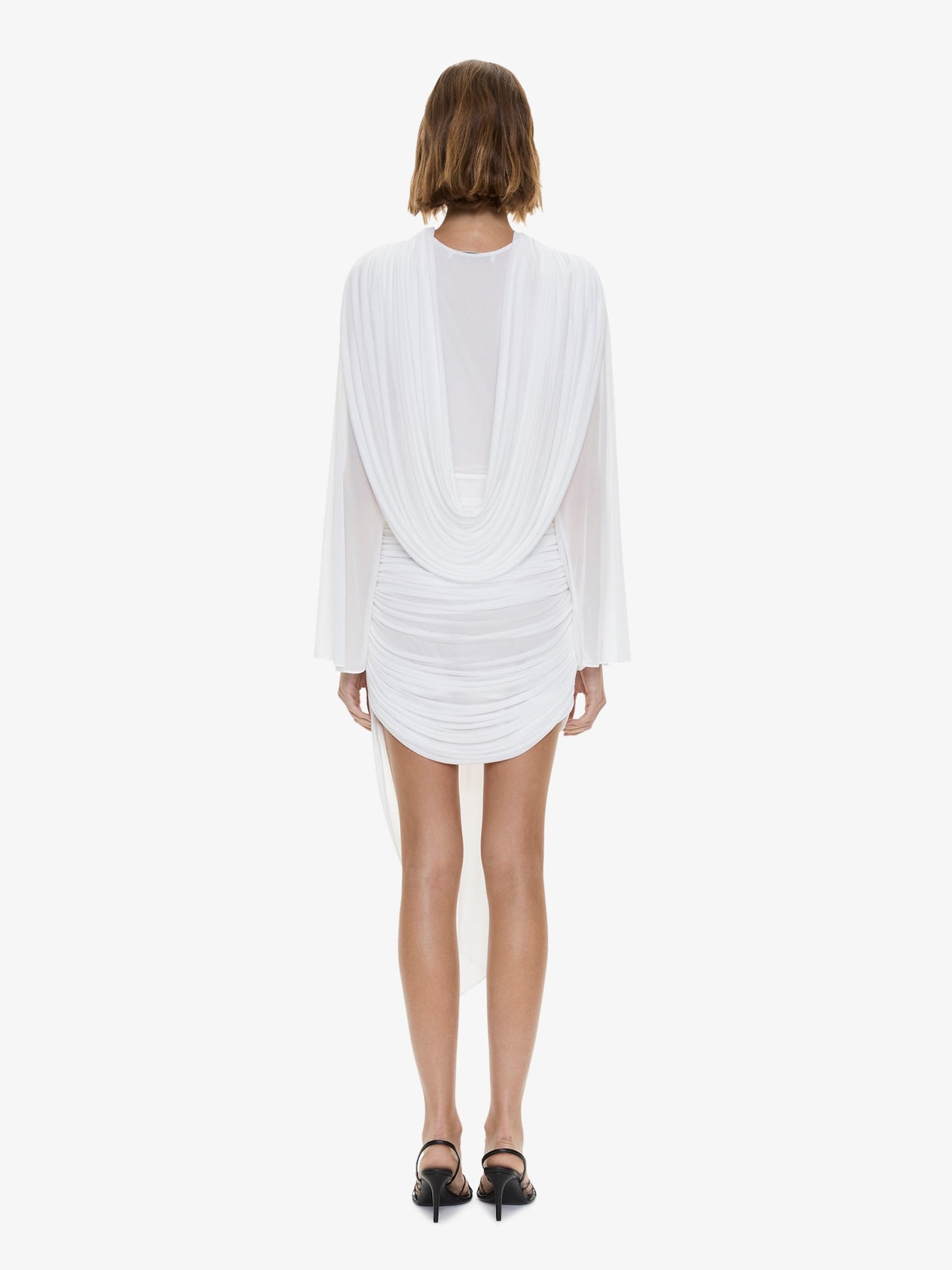 CHRISTOPHER ESBER Ripple Drape Long Sleeve Mini Dress (White)
