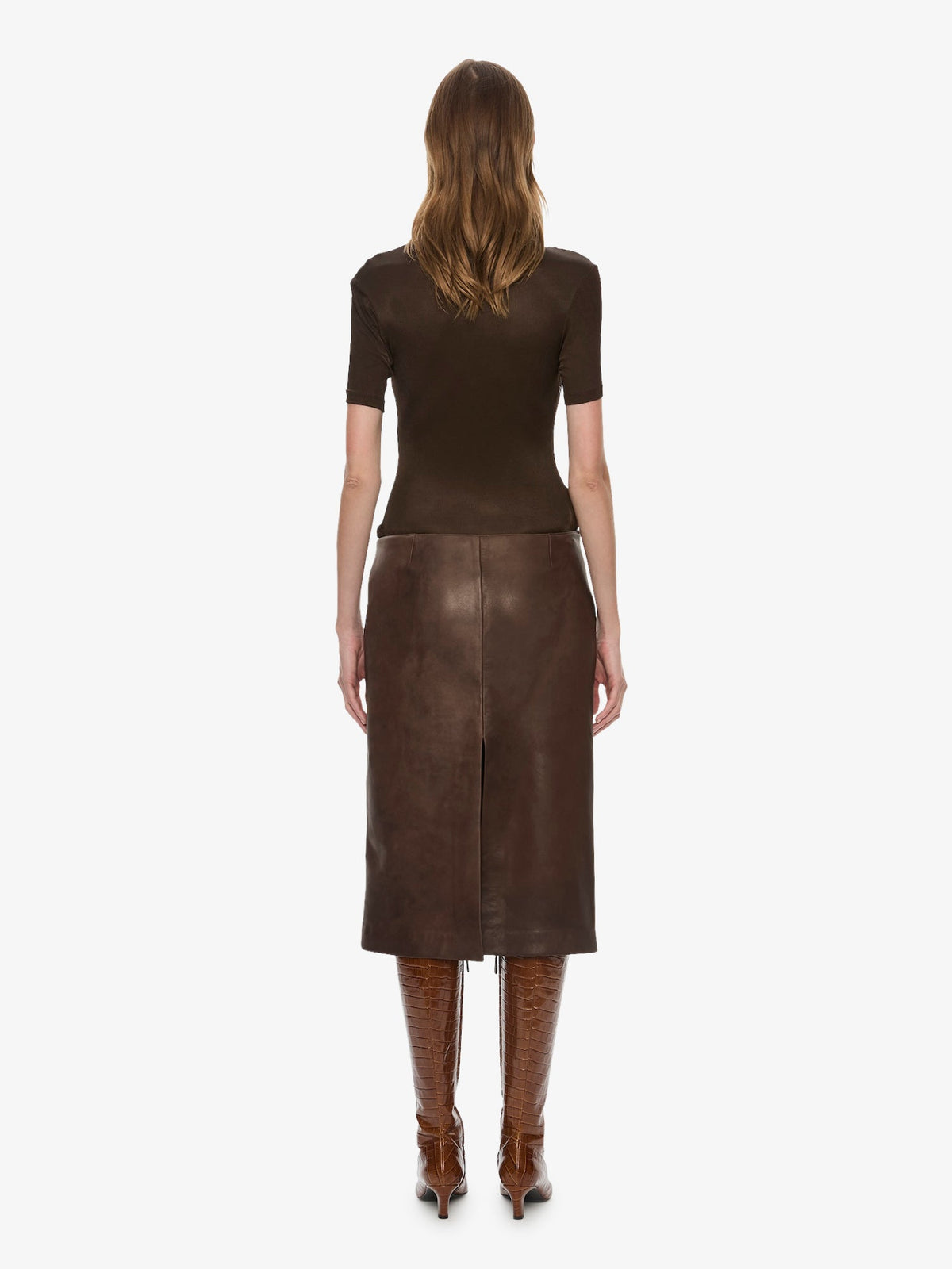 CHRISTOPHER ESBER Redux Ribbed Leather Tee Dress (Umber)