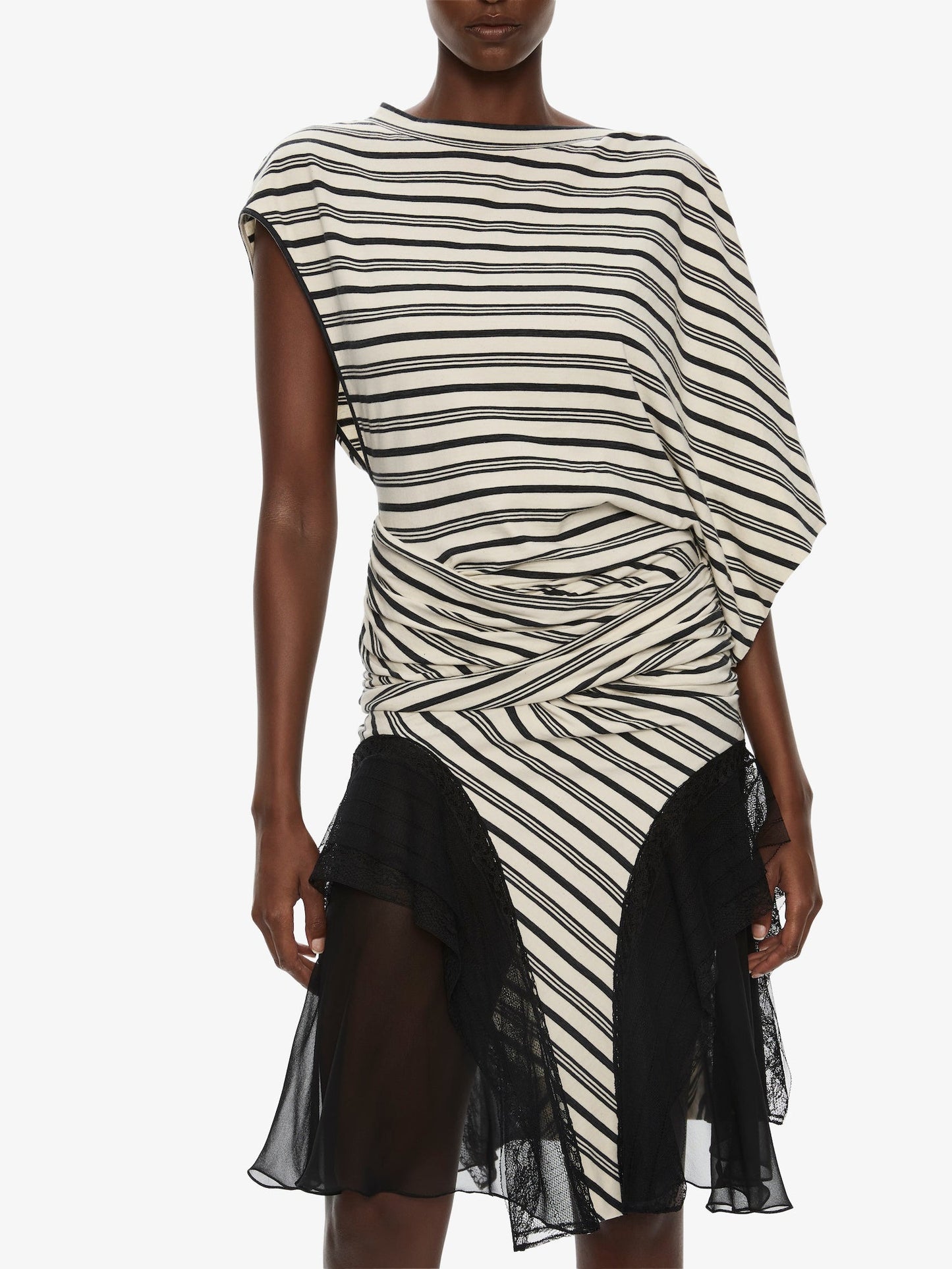 CHRISTOPHER ESBER Striped Jersey Panelled Tee Dress (White)
