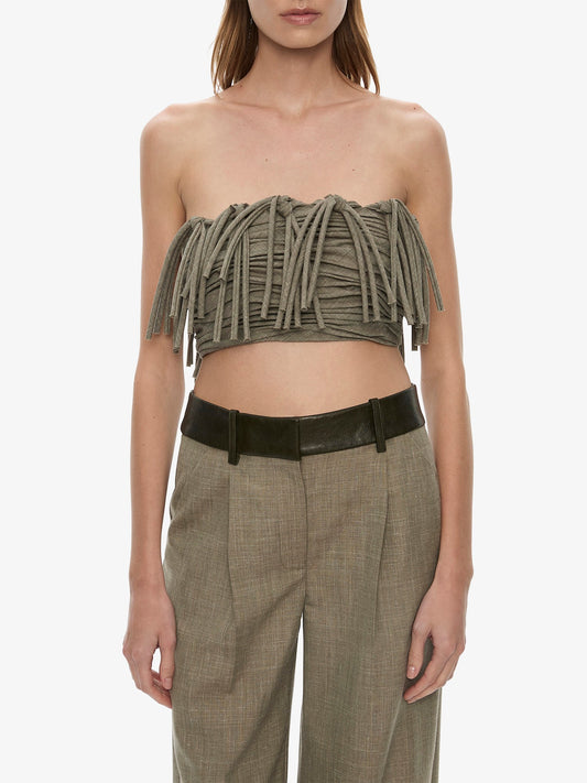 CHRISTOPHER ESBER Tropical Wool Leather Waisted Trouser (Kombu)