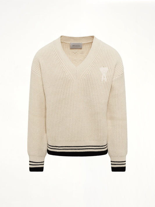 PARIS Ami De Coeur V Neck College Sweater (White)