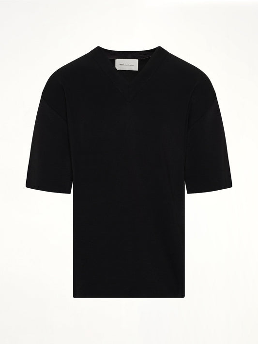AMI PARIS Short Sleeve V-Neck Sweater (Black)