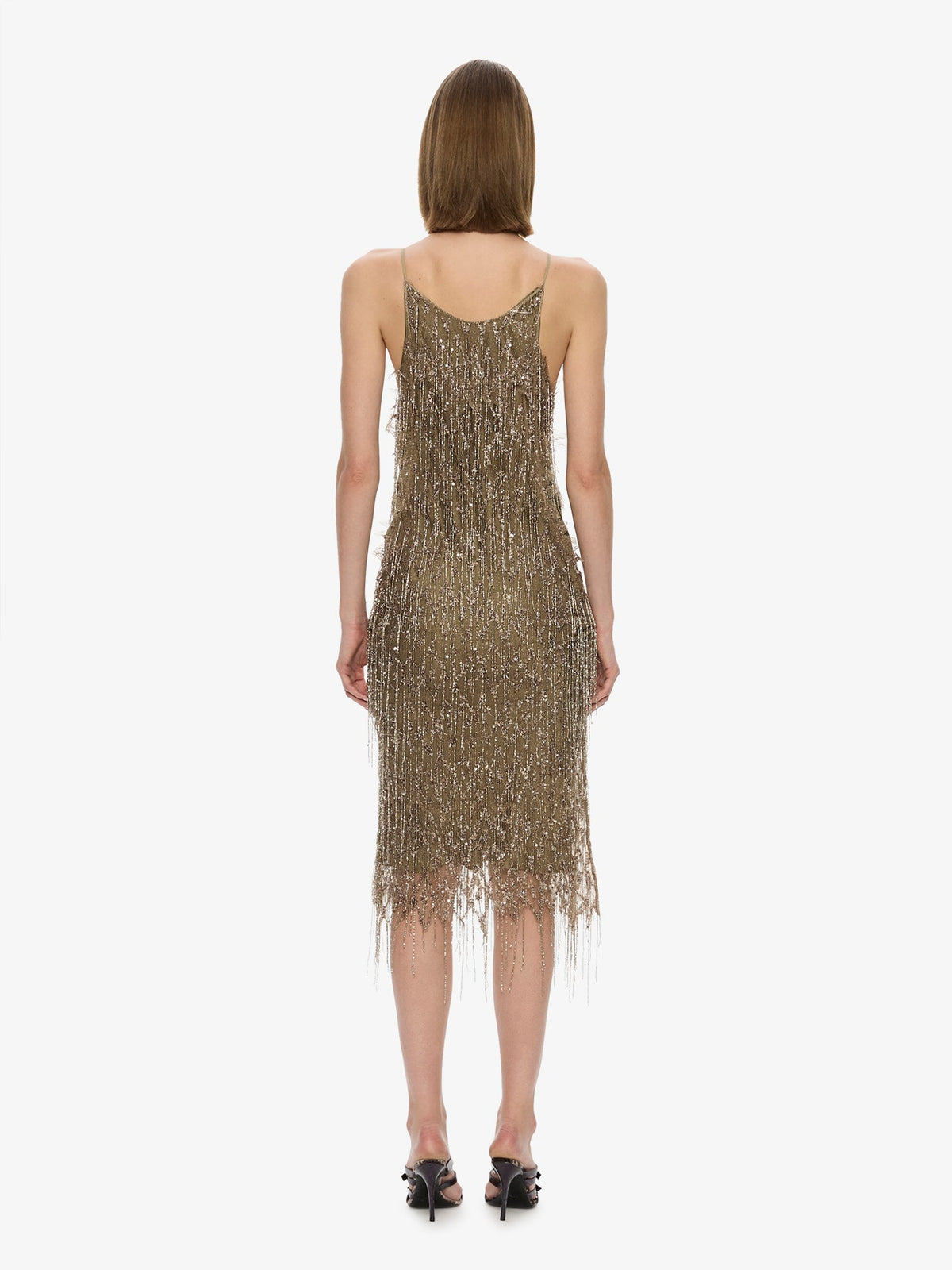 CHRISTOPHER ESBER Gilded Chevron Lace Tank Dress (Khaki)