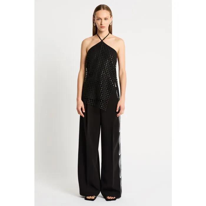Image of a model wearing Pants. Productname: Aziya Embroidered Pant in Black colour by brand - sass and bide
