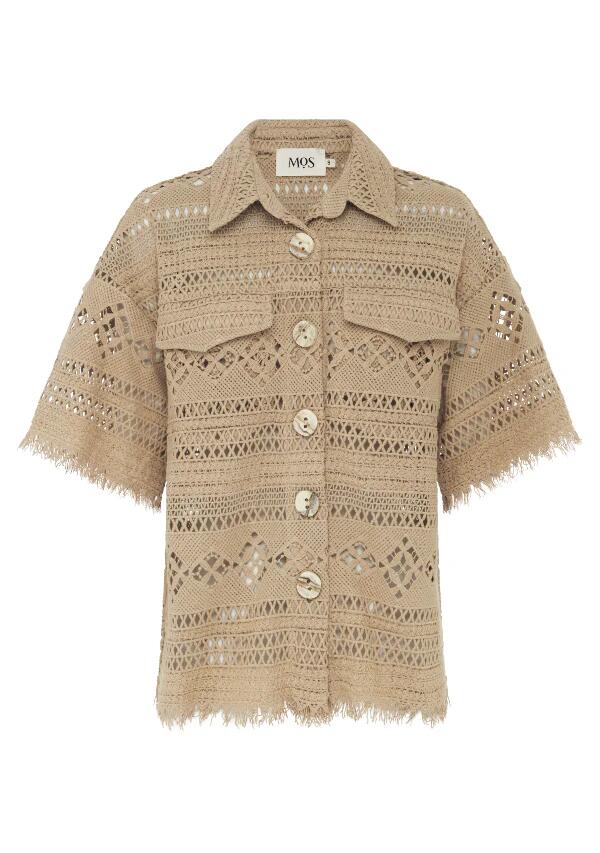 Image of a model wearing Tops. Productname: Daniela Textured Shirt in Almond colour by brand - MOS The Label