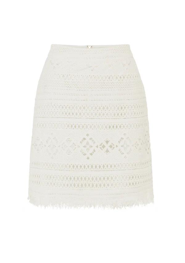 Image of a model wearing Skirts. Productname: Daniela Textured Mini Skirt in Bright White colour by brand - MOS The Label
