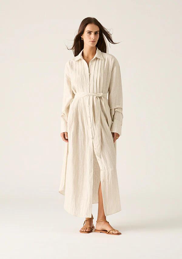 Image of a model wearing Dress. Productname: Carolina Tunic Dress in Almond colour by brand - MOS The Label