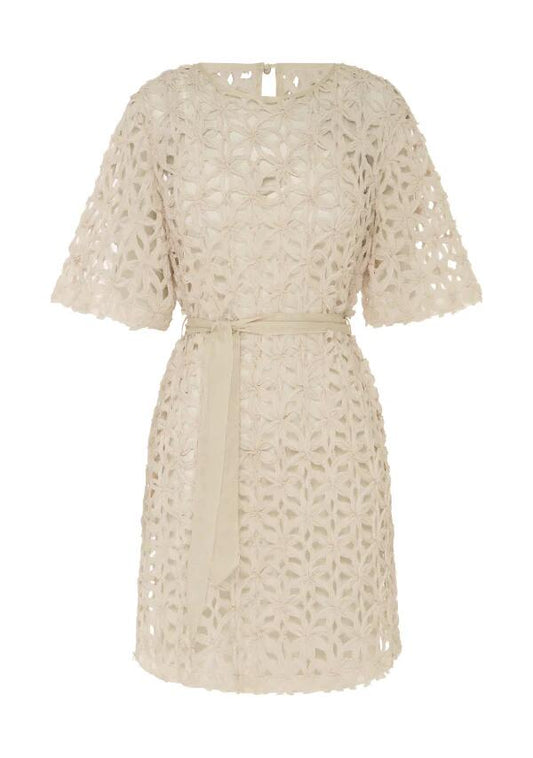 Image of a model wearing Dress. Productname: Rosa Mini Dress in Ivory colour by brand - MOS The Label