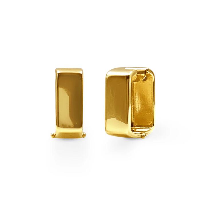 Image of Earrings. Product name - 9kt Yellow Gold Bonded Mini Square Huggies Earrings in colour by brand - Bevilles