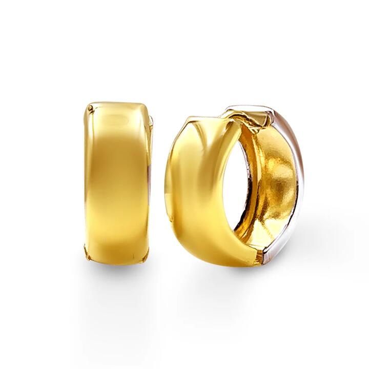 Image of Earrings. Product name - 9kt Yellow Gold Bonded Two Tone Huggie Round Hoop Earrings in colour by brand - Bevilles