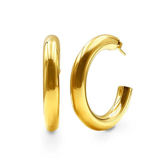 Image of Earrings. Productname: 9kt Yellow Gold Silver Infused Large Open Tube Hoop Earrings in Gold colour by brand - Bevilles