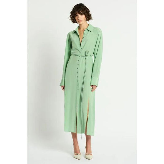 Image of a model wearing Dress. Productname: Soft Contrast Dress in Sage colour by brand - sass and bide